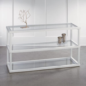 3-Tier White Wood Frame and Glass Shelving Display
